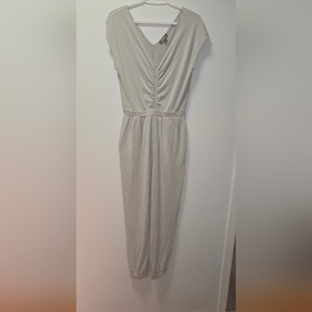 Elegant Greyish Pants Jumper V-Neck Dress Small Sm S New Express